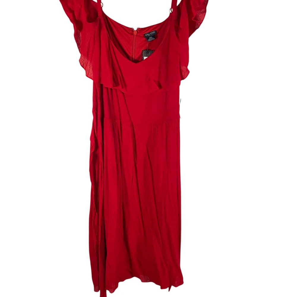 City Chic Romance Tie Red Off-Shoulder Dress NWT - Picture 9 of 12